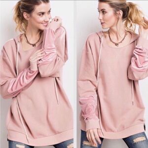 Women's Pink Hoodie Sweatshirt With Velvet Detail